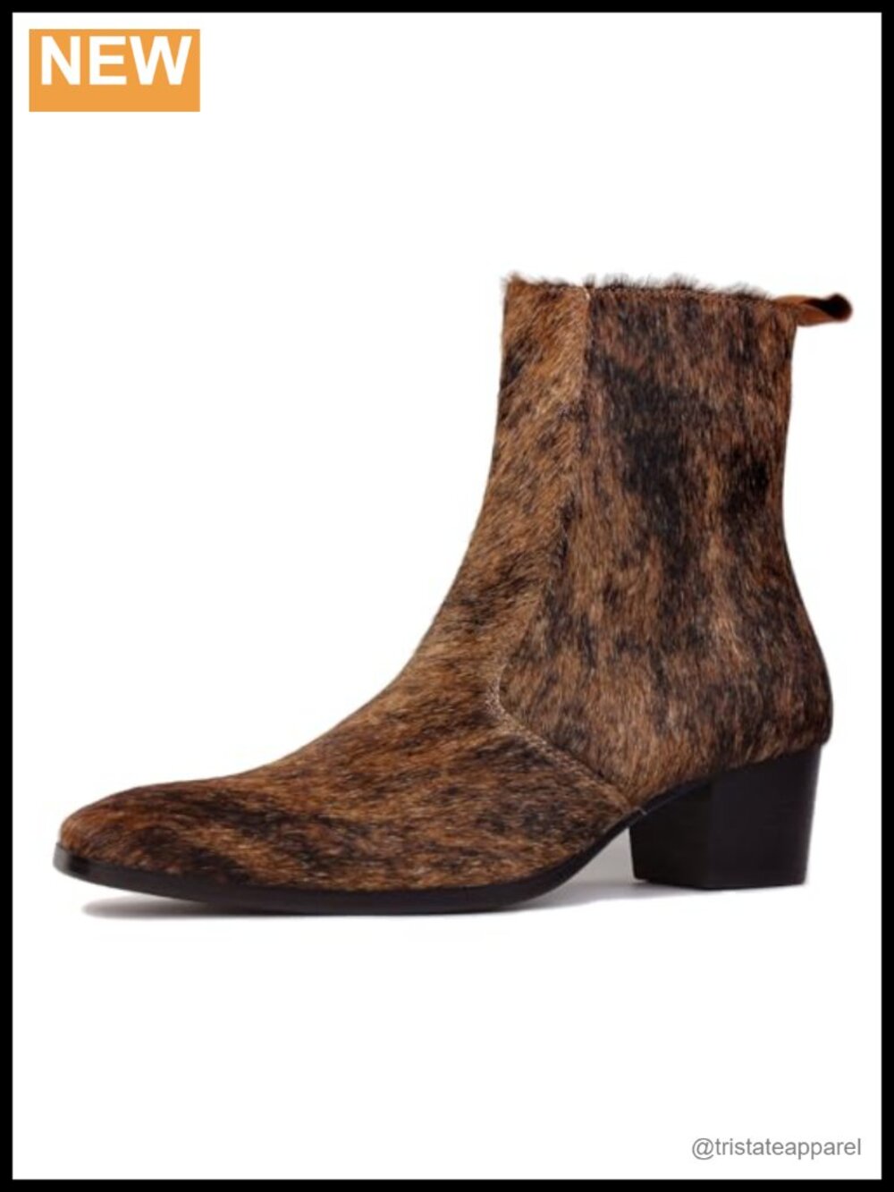 Men's Genuine Leather Chelsea Ankle Boots Pony Hair Side Zipper Dress Bootie